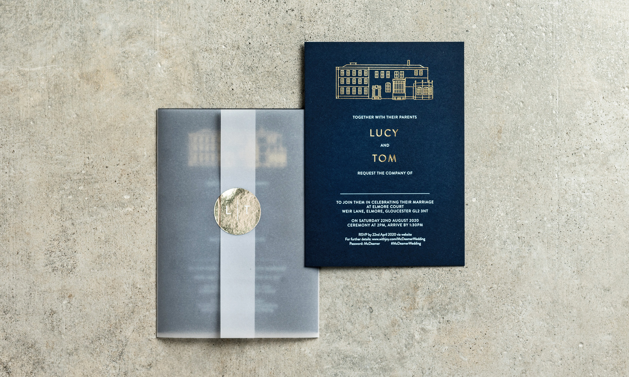 Modern Invite Vellum Gold Navy