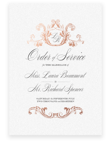 Beaumont Wedding Order of Service - Luxury Wedding Stationery by The Foil Invite Company