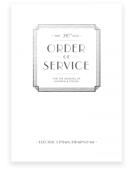 Art Deco Wedding Order of Service - Luxury Wedding Stationery by The Foil Invite Company