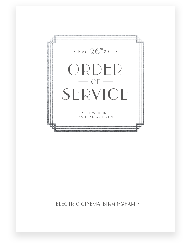 Art Deco Wedding Order of Service - Luxury Wedding Stationery by The Foil Invite Company