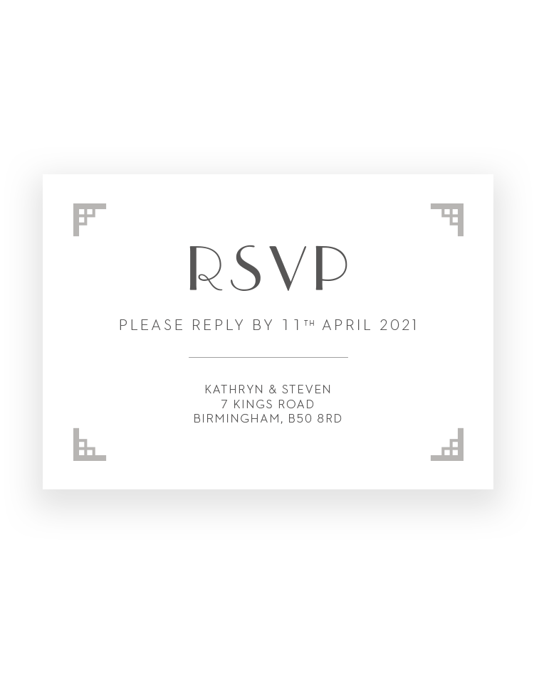 Art Deco RSVP Cards - Foil Printed by hand in UK - Luxury Wedding Stationery by The Foil Invite Company