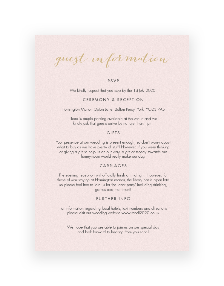 Louise Wedding Information Card - Hand Foil Stamped in the UK - Luxury Wedding Stationery by The Foil Invite Company