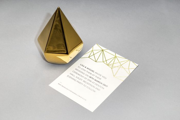 Geometric Wedding Invitation in Gold Foil | White and Gold Wedding Invitations | Geometric Wedding Stationery | Geometric Wedding Theme | Luxury Wedding Stationery by the Foil Invite Company