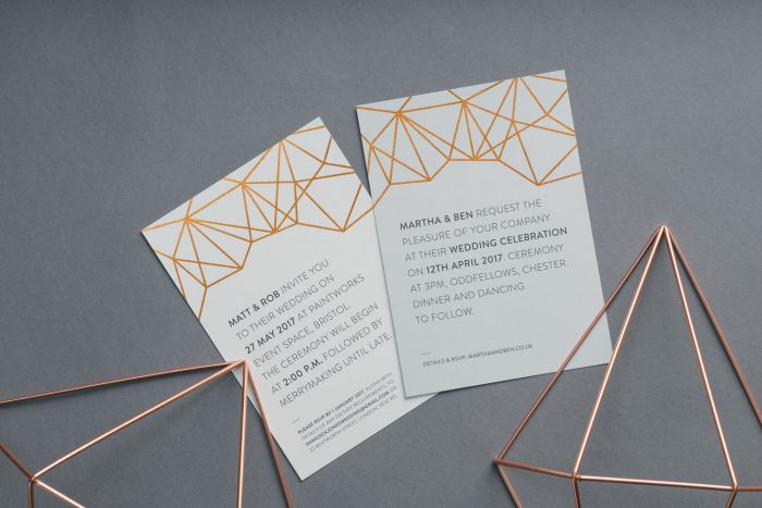 Geometric Wedding Invitations in Copper | Copper Foil Wedding Invitations | Geometric Wedding Stationery Ideas | Modern Wedding Invitations by the Foil Invite Company