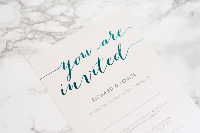 Foil Wedding Invitations - Louise in Teal Foil | Colourful Foil Wedding Stationery | Luxury Wedding Invitations by the Foil Invite Company