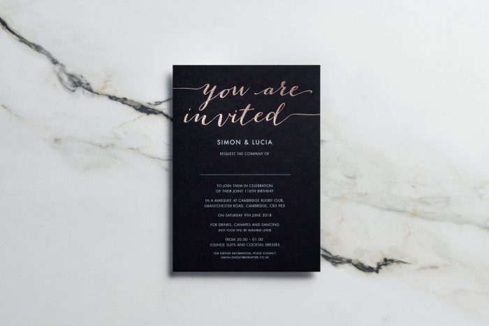 Foil Party Invitations | Rose Gold Foil Stationery | Bespoke Invitations by the Foil Invite Company