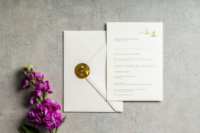 Love Birds Wedding Stationery Set | Gold Foil Wedding Invitations | Gold Foil Wedding Stickers | Personalised Wedding Stickers | Luxury Wedding Stationery by the Foil Invite Company