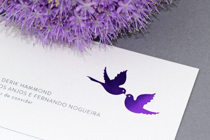 Love Birds Wedding Invitations - Purple Foil | Purple Wedding Stationery | Foil Wedding Invitations by the Foil Invite Company