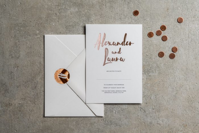 Personalised Wedding Stickers - Rockwell Collection | Bespoke Wedding Stickers | Rose Gold Foil Wedding Stickers | Luxury Wedding Stationery by the Foil Invite Company