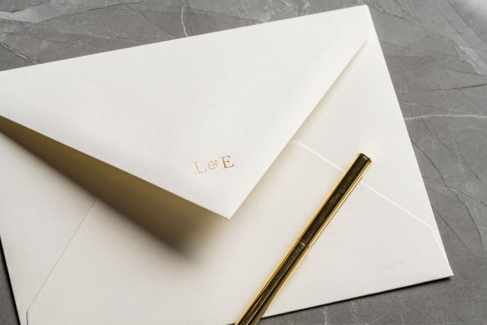 Wedding Invitations Envelopes - Sarto Serif | Gold Foil Monogram | Gold Foil Wedding Envelopes | Sarto Serif Foiled Envelope Gold Foil | Luxury Wedding Stationery by The Foil Invite Company