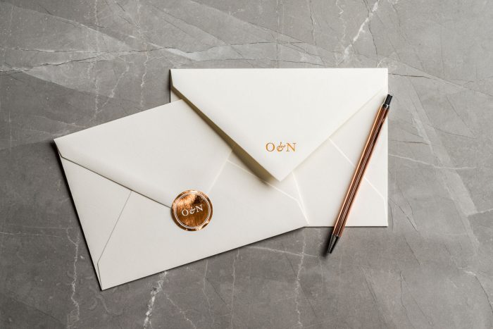 Wedding Invitation Envelopes | Personalised Wedding Stickers | Foil Printed Wedding Envelopes | Copper Foil Wedding Stickers | Luxury Wedding Stationery by the Foil Invite Company