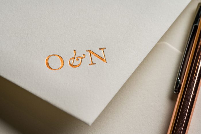 Wedding Invitations Envelopes - Sunburst | Copper Foil Monogram | Foil Wedding Envelopes | Sunburst Foiled Envelope Copper Foil | Luxury Wedding Stationery by The Foil Invite Company