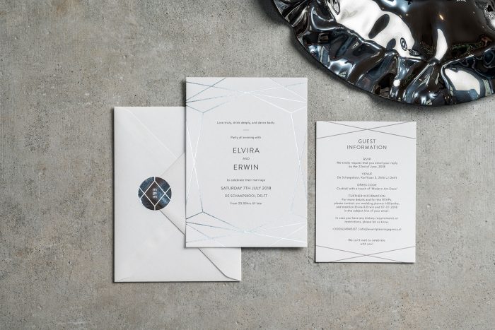 Geometric Wedding Stationery Set - Terrarium Collection | Silver Foil Wedding Invitations | Personalised Wedding Stickers | Contemporary Wedding Invitations by the Foil Invite Company