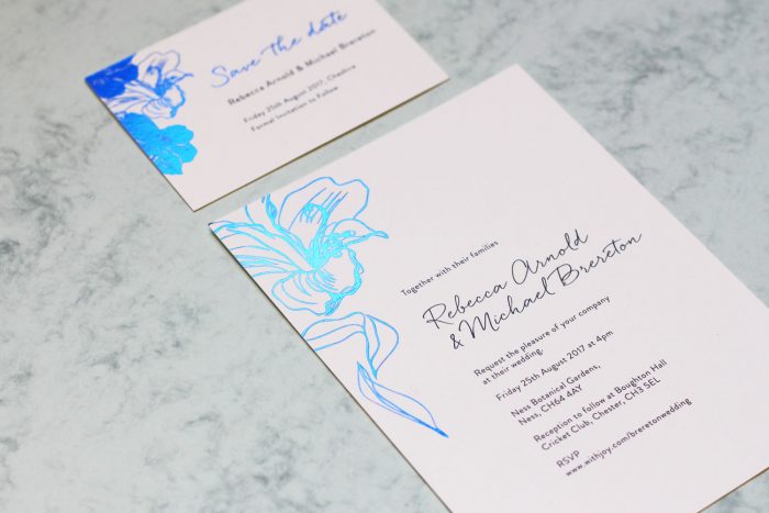 Bespoke Wedding Invitations - Blue Foil Floral Design | Floral Wedding Invitations | Blue Foil Wedding Stationery | Bespoke Wedding Invitations by the Foil Invite Company