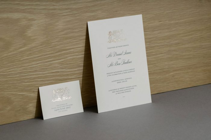 Bespoke Wedding Invitations - Personal Crest | Gold Foil Wedding Stationery | White and Gold Wedding Invitations | Bespoke Wedding Stationery by the Foil Invite Company