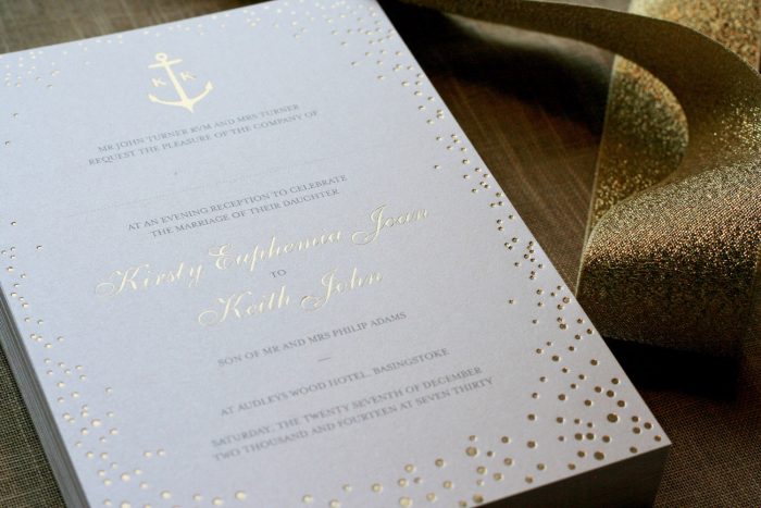 Bespoke Wedding Invitations - Gold Foil | Sparkle Collection in Gold Foil with Bespoke Anchor Details | Gold Foil Wedding Invitations | Foil Wedding Stationery by the Foil Invite Company