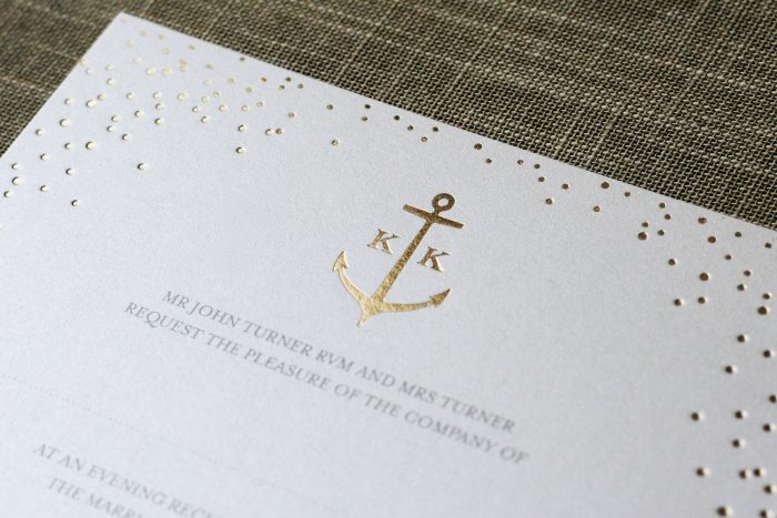 Bespoke Wedding Stationery - Sparkle with Anchor Monogram | Gold Foil Wedding Invitations - Sparkle Collection | Gold Foil Wedding Stationery | White and Gold Wedding Invitations | Luxury Wedding Stationery by the Foil Invite Company
