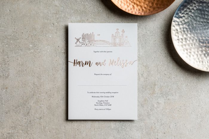Bespoke Wedding Invitations - City Skyline | Rose Gold Foil Wedding Stationery | Bespoke Wedding Invitations by the Foil Invite Company