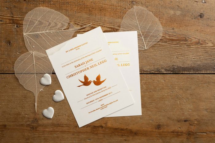 Bespoke Wedding Invitations - Love Birds | Copper Foil Wedding Stationery | Bespoke Wedding Invitations by the Foil Invite Company