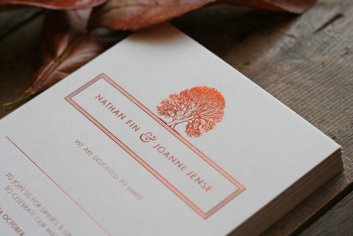 Bespoke Wedding Invitations - Oak Tree Illustration | Copper Foil Wedding Stationery | Autumn Wedding Ideas | Luxury Wedding Invitations by the Foil Invite Company