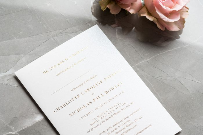Foil Wedding Invitations - Sarto Serif in Gold Foil | Modern Wedding Invitations | White and Gold Foil Wedding Stationery | Foil Wedding Invitations by the Foil Invite Company