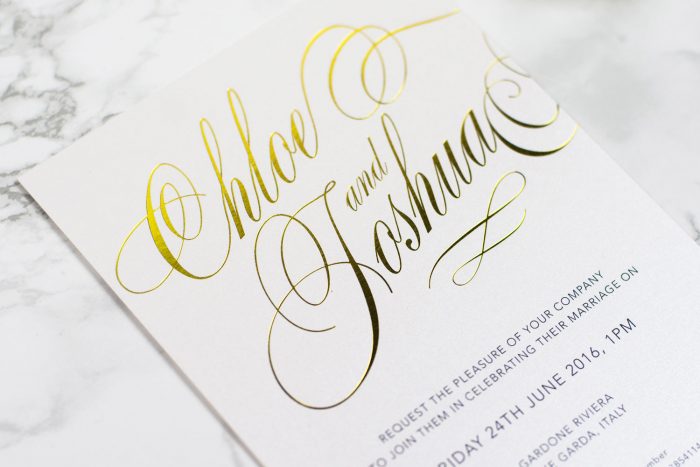 Script Wedding Invitations - Gold Foil | White and Gold Wedding Invitations | Gold Foil Wedding Stationery | Luxury Wedding Invitations by the Foil Invite Company