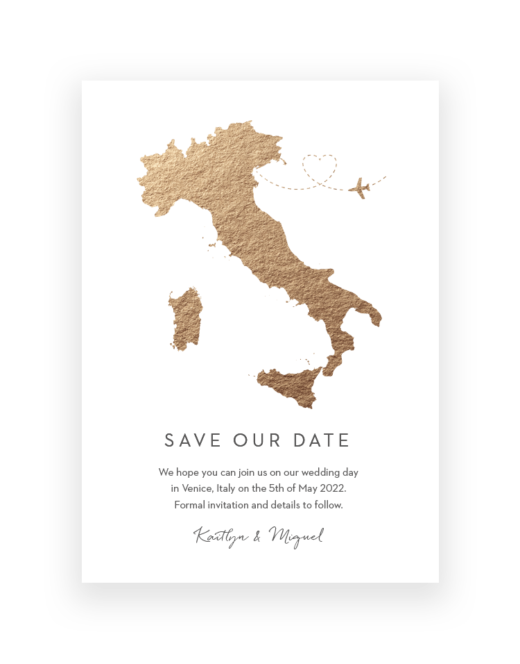 Save the Date Cards and Foil Magnets with a map design | Destination Wedding by The Foil Invite Company