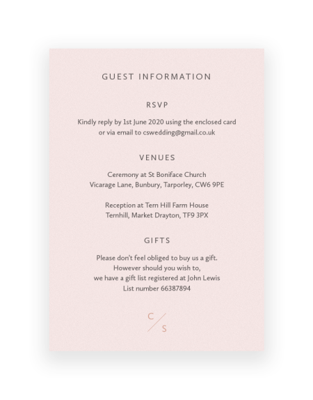 Wedding Information Cards with personalised foil monogram | Sarto Sans by The Foil Invite Company