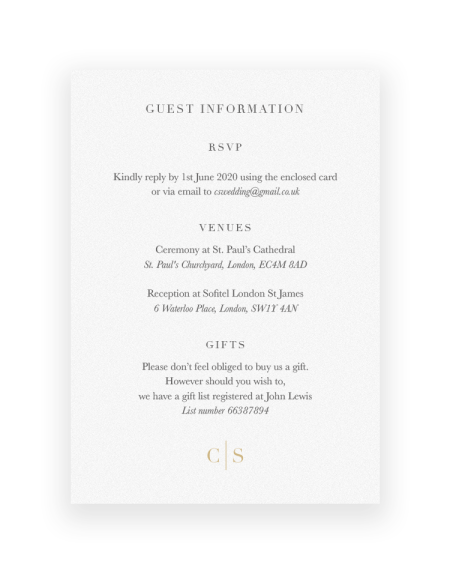 Wedding Information Cards | Sarto Serif by the Foil Invite Company