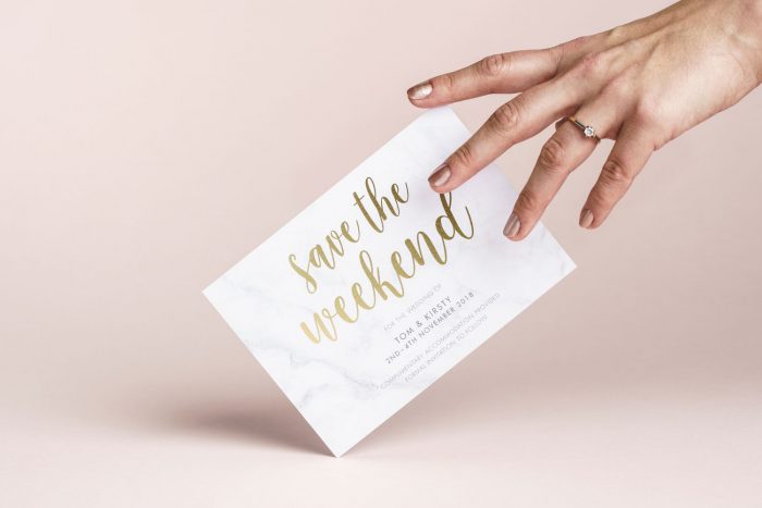 Bespoke Save the Date Cards | Gold Foil Save the Dates on Marble Card by the Foil Invite Company