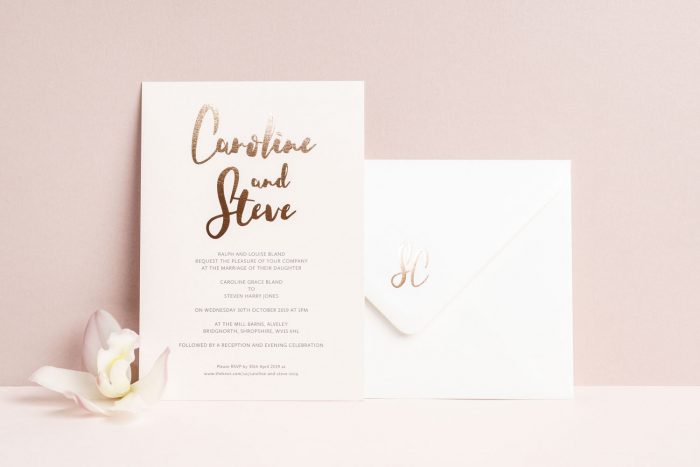 Personalised Wedding Stationery Set - Rockwell Collection | Rose Gold Foil Wedding Invitations and Envelope by the Foil Invite Company