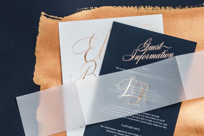 Foil Wedding Invitation Set with a Vellum Belly Band | Luxury Wedding Stationery by the Foil Invite Company