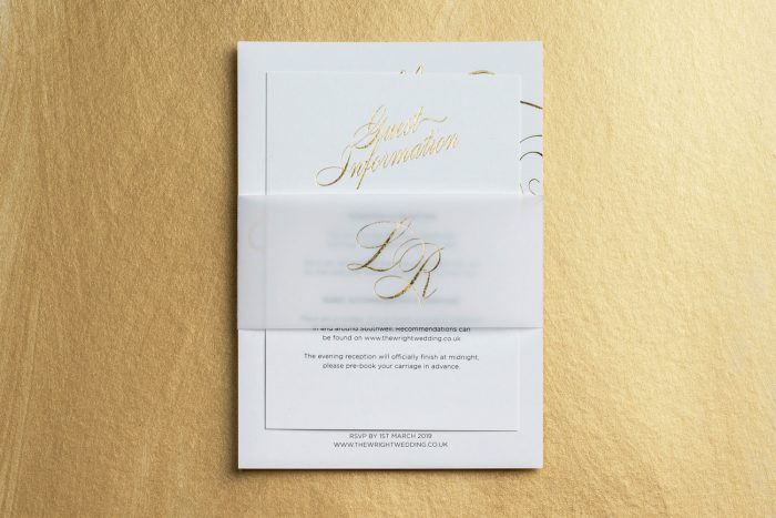 Script Wedding Invitation Set with a Bespoke Belly Band | Gold Foil Wedding Stationery by the Foil Invite Company