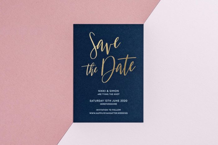 Carnaby Save the Date Navy Card Gold Foil