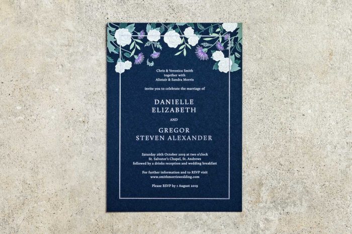 Choose Your Own Flowers Invitation Silver and Navy WL