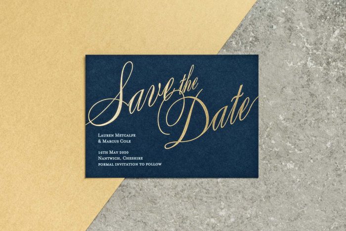 Pemberley Save the Date Navy and Gold Foil