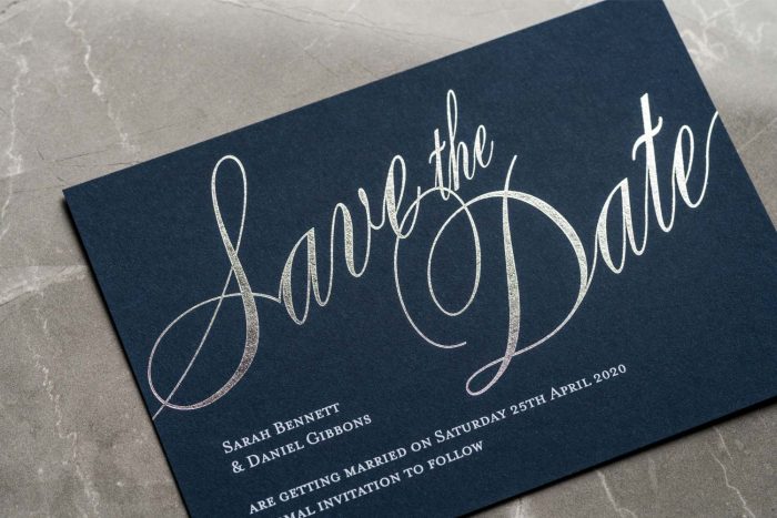 Pemberley Save the Date Navy and Silver Foil