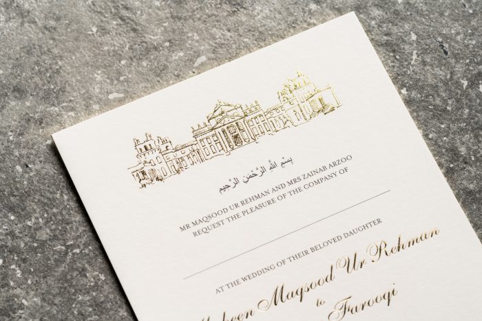 Sketched Venue Invitation Gold and Ivory